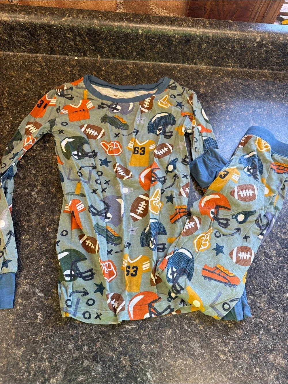 Little Sleepies Green Football Print Long Sleeve Pajama Set size 5/6